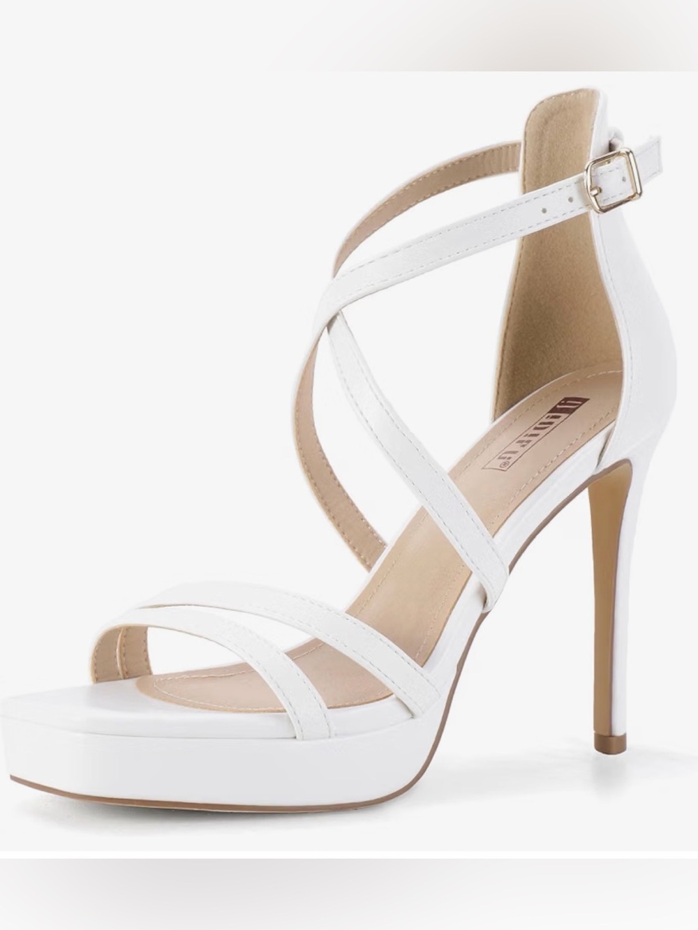 A283 IDIFU Platform High Heels White Strappy Square Toe Heels Stiletto Sandals